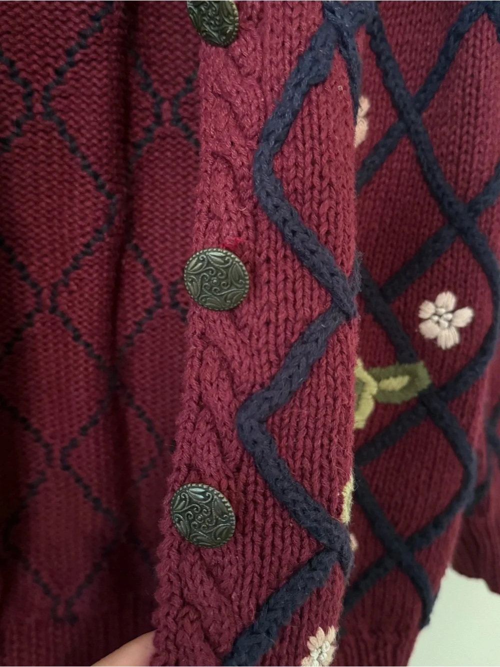 Marisa Christina Burgundy Open-Front Embroidered Floral Cardigan whimsical